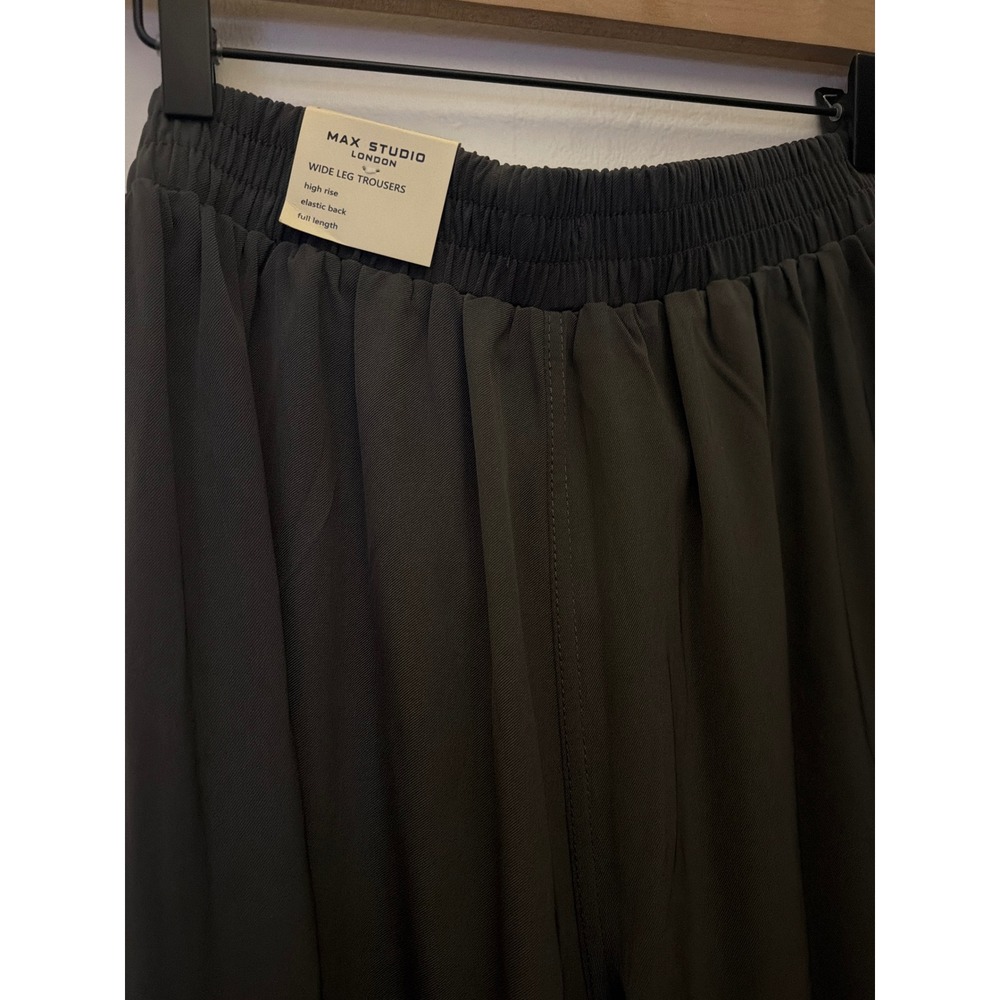 Max Studio London Womens Wide Leg Trousers Army Green Pull On Pants 2704G08 L - Picture 9 of 12